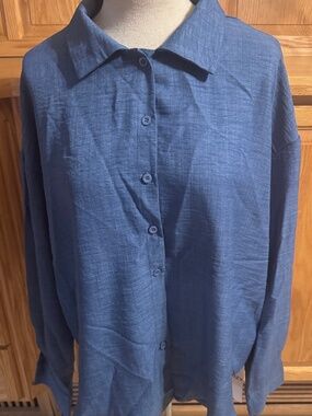 Yozy Men's XL Blue Button Down Long Sleeve Casual Shirt Business Attire